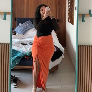 JLUXLABEL Orange Hanna Slinky Skirt - M